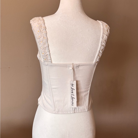 For Love And Lemons White Cotton Corset Blouse with Daisy Embroidery - Picture 4 of 7